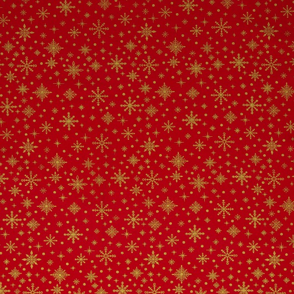 Stoff Weihnachten Neuss rot / gold Eiskristalle 20x150cm Patchworkstoff Quilten