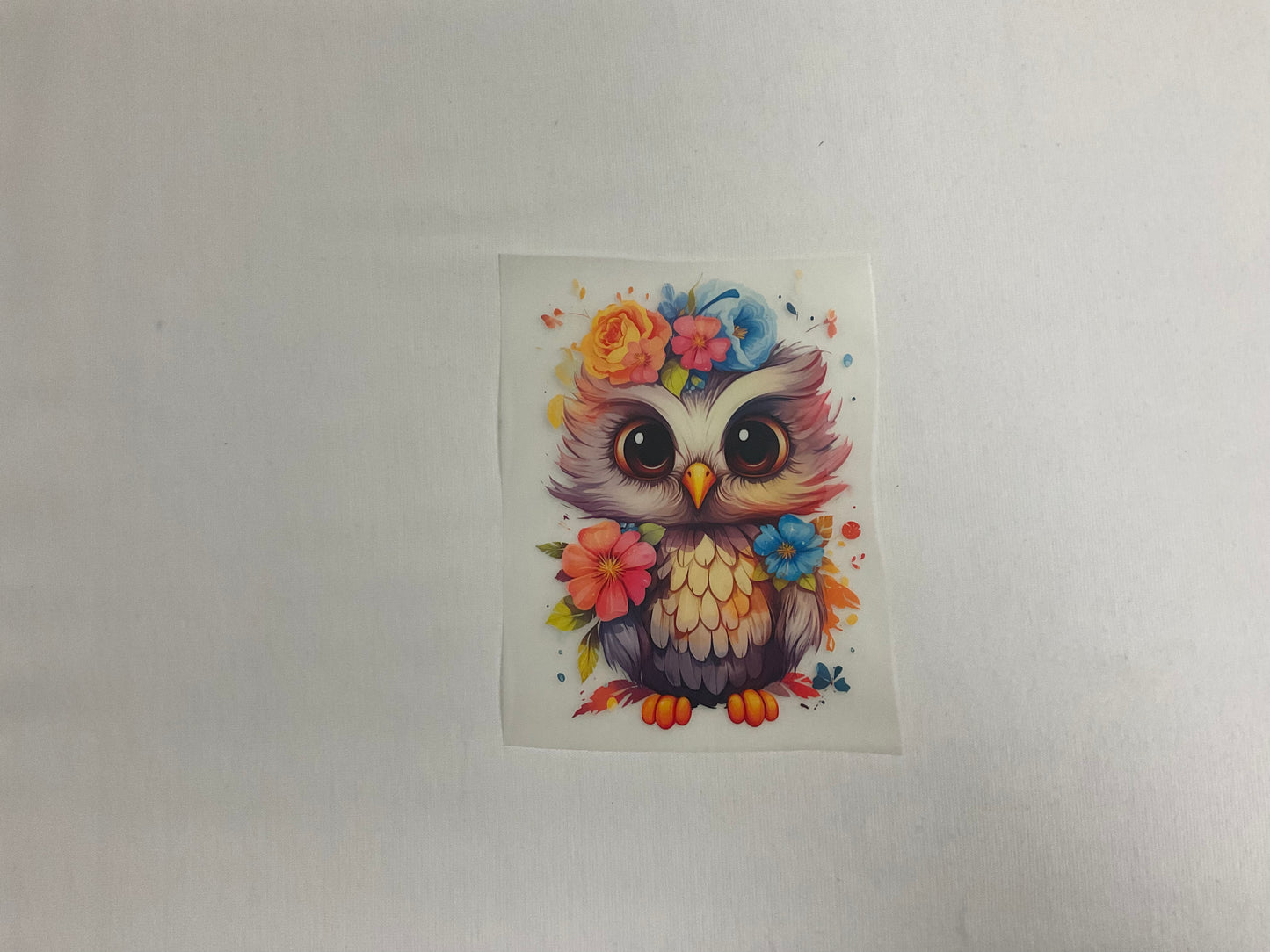 Bügelbild Eule mit Blumen 11cm x 15cm (Breite x Höhe )