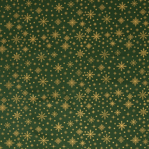 Stoff Weihnachten Neuss grün / Gold Eiskristalle 20x150cm Patchworkstoff Quilten