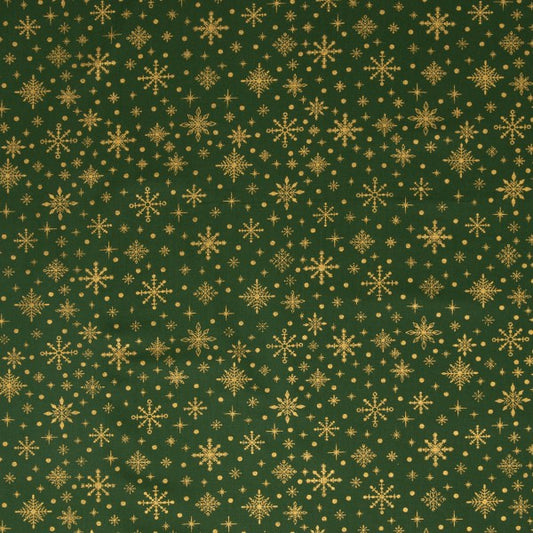 Stoff Weihnachten Neuss grün / Gold Eiskristalle 20x150cm Patchworkstoff Quilten