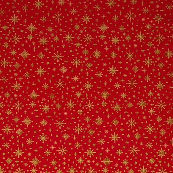 Stoff Weihnachten Neuss rot / gold Eiskristalle 20x150cm Patchworkstoff Quilten