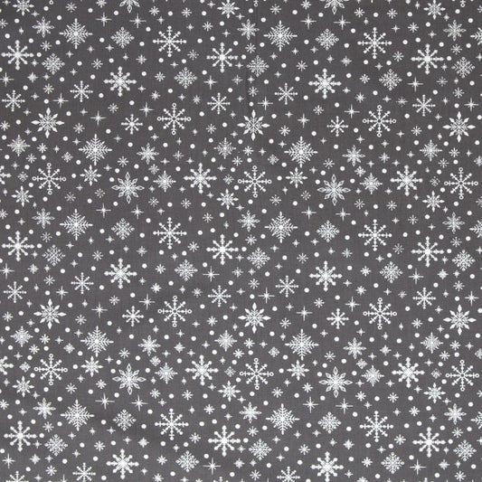 Stoff Weihnachten Neuss dunkelgrau / Silber Eiskristalle  20x150cm Patchworkstoff Quilten