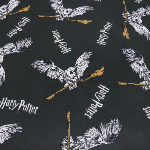 Baumwolljersey Jersey Harry Potter Hedwig Besen anthrazit weiß braun ab 20 cm